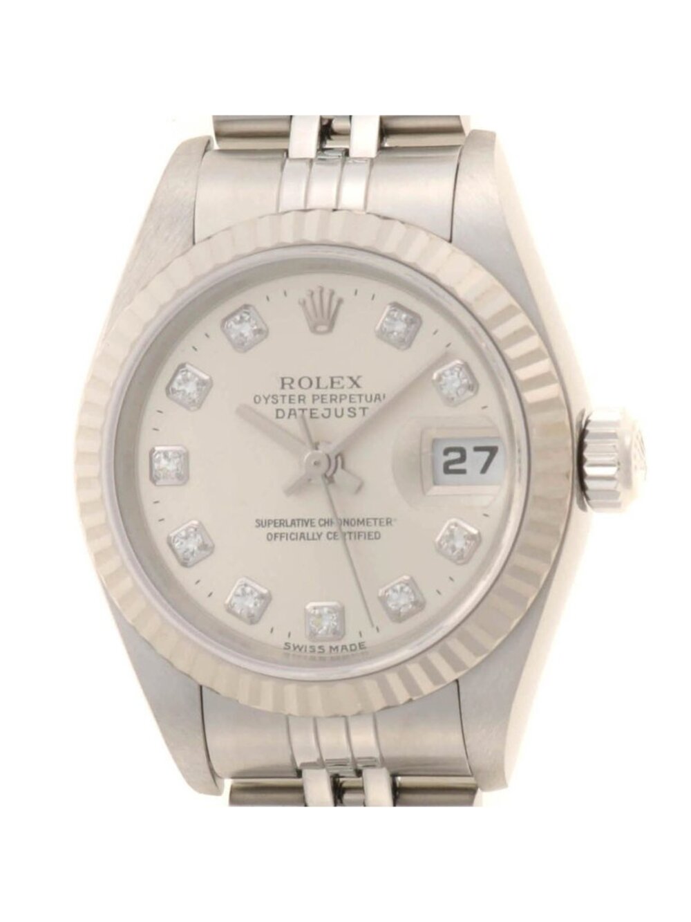 Rolex Datejust 26 Watch Stainless Steel 18k White Gold Diamond Silver Dial